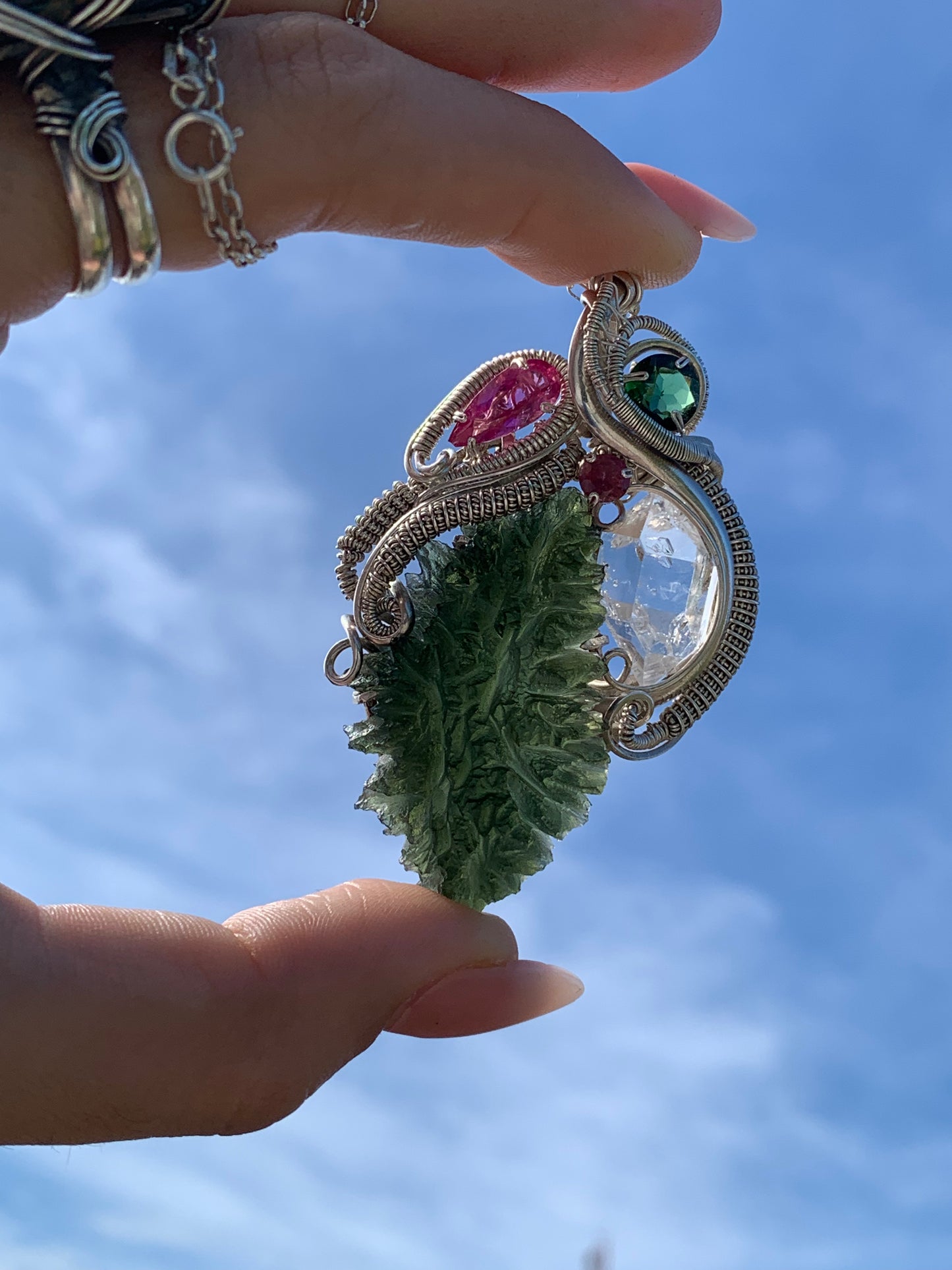 Moldavita Besednice + Turmalina Verde y Rosa