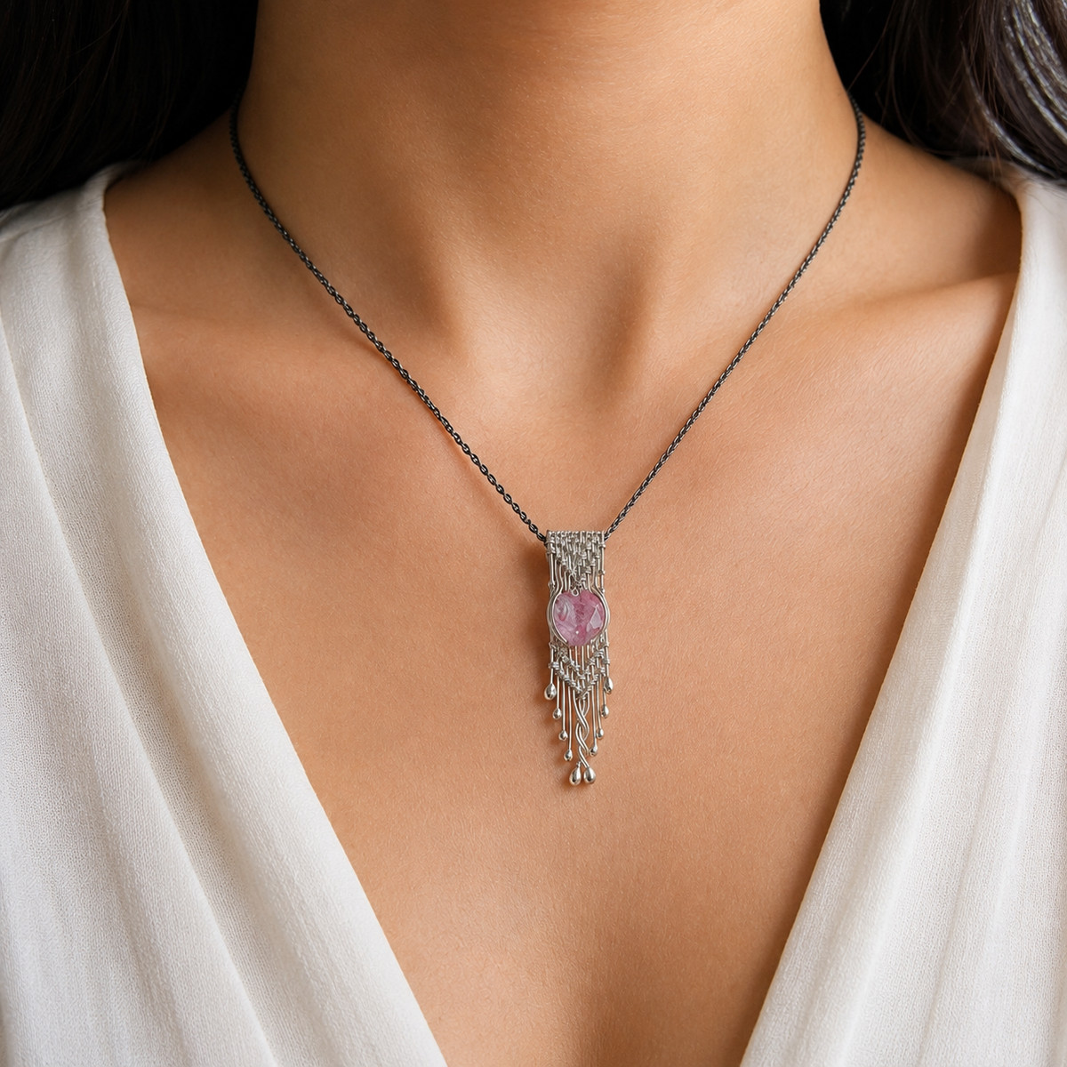 Dije de Plata con Turmalina Rosa