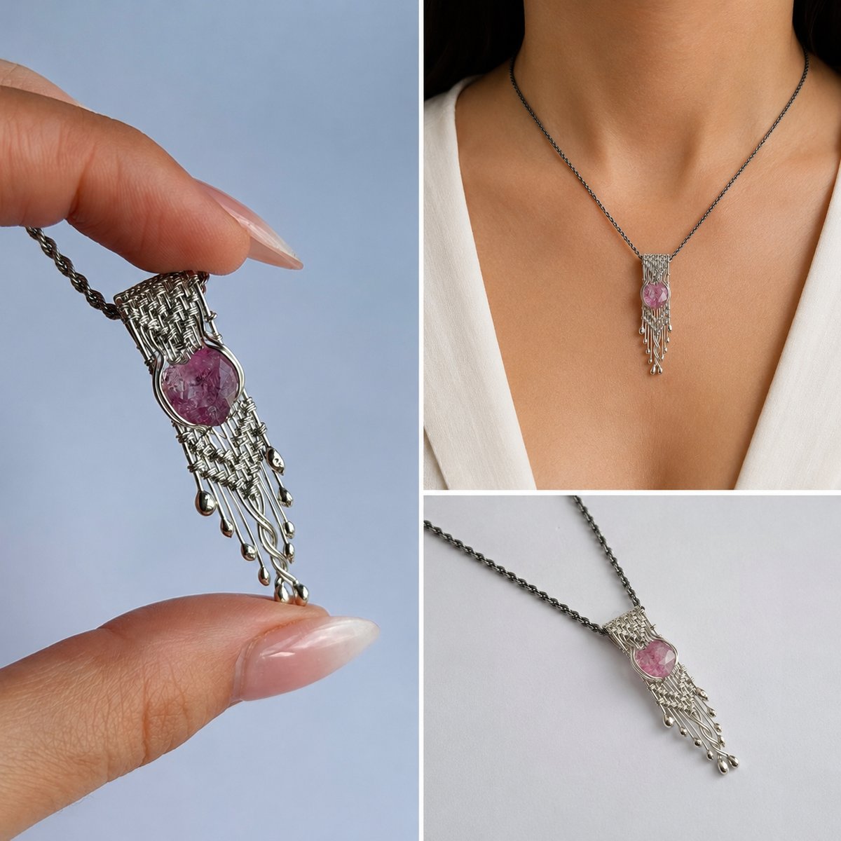Dije de Plata con Turmalina Rosa