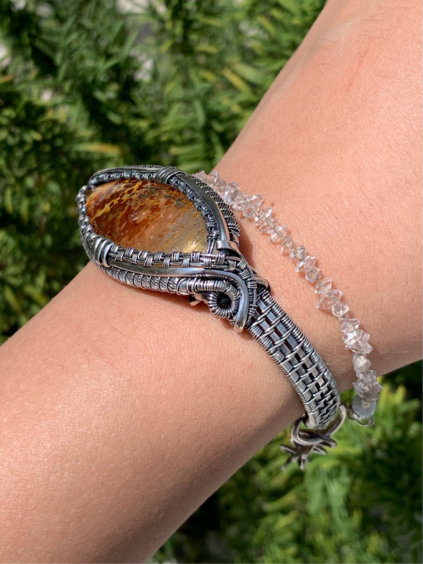 Brazalete de Cuarzo Hematoide en Plata de ley